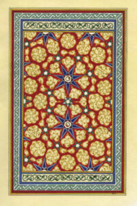 Entwurf für einen Buchdeckel, geometrisches Muster mit Rumimotiven, Illumination im Stil der Malschule des Top Kapi Palastes in Istanbul